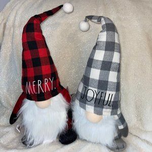 NWT BUNDLE of TWO Rae Dunn Christmas JOYFUL & MERRY Buffalo Check Gnomes